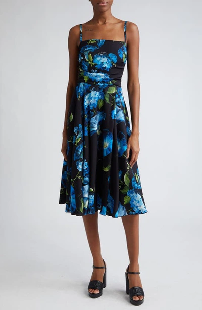 Dolce & Gabbana Bluebell Floral Print Midi Dress In Black