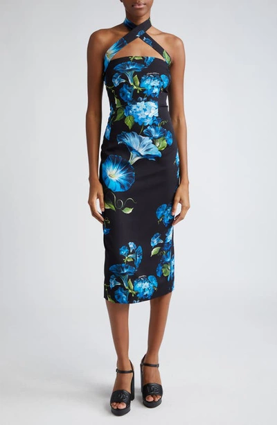 Dolce & Gabbana Floral Dress With Halter Neckline In Black