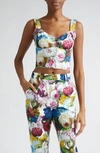 Dolce & Gabbana White Polka Silk Corset Bustier Top In Fiore Notturno
