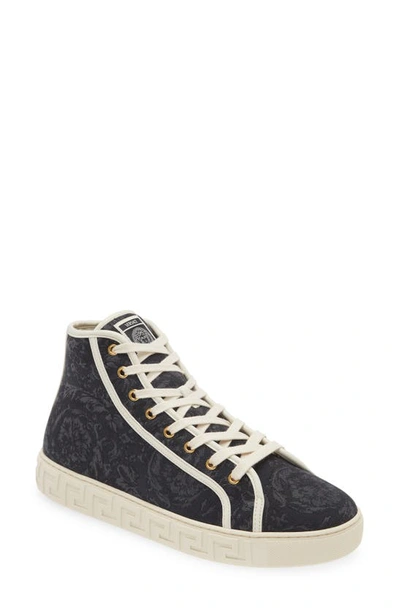 Versace Men's Lace Up High Top Trainers In Black/off White