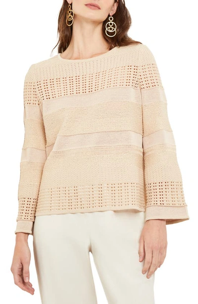 Misook Flare Sleeve Pointell Knit Tunic In Biscotti