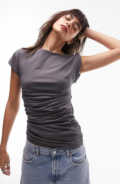 Topshop Side Pleated Top In Slate-gray