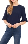 Cece Ruffle Cuff Blouse In Classic Navy