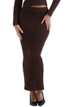 House Of Cb Sloane Bouclé Knit Skirt In Chocolate Brown