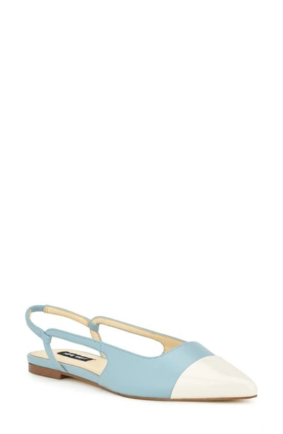 Nine West Babee Slingback Pointed Cap Toe Flat In Light Blue Multi