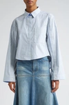 Victoria Beckham Womens Chamomile Oxford Blue Striped Cropped Cotton Shirt