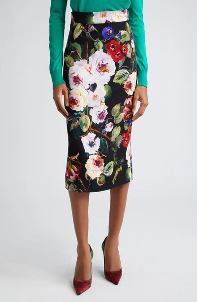 Dolce & Gabbana Floral Charmeuse Midi Dress In Multi