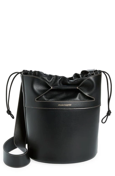 Alexander Mcqueen Bow Leather Bucket Bag In Black