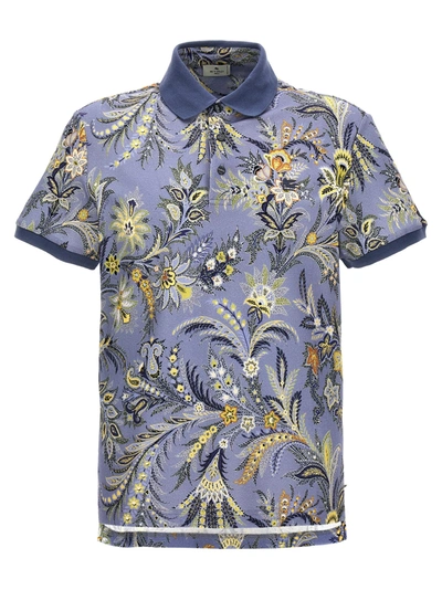 Etro Floral Print Polo Shirt In Light Blue