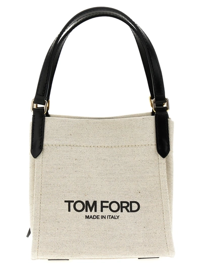 Tom Ford Logo Canvas Handbag Hand Bags White/black