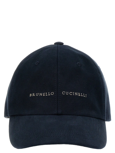 Brunello Cucinelli Logo Embroidery Cap Hats Blue