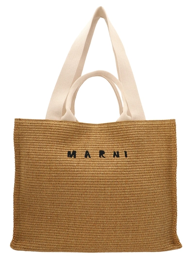 MARNI LOGO SHOPPER TOTE BAG BEIGE