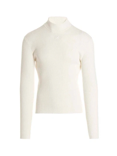 Courrèges Ribbed-knit Logo-patch Jumper In Heritage White