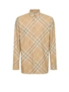Burberry Men Beige Shirt With Button-down Collar And Check Motif In Cotton Man