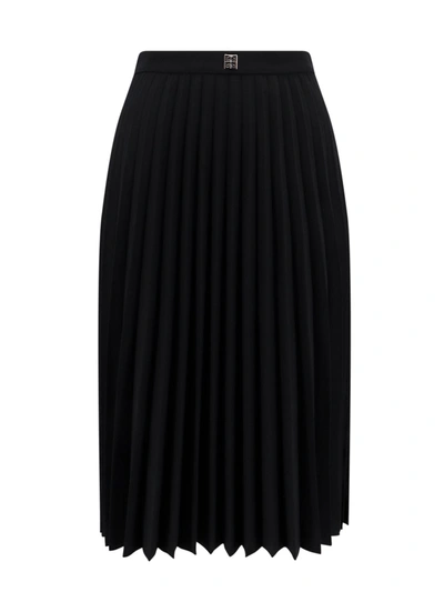 Givenchy Pleated Wool Midi Skirt In Black