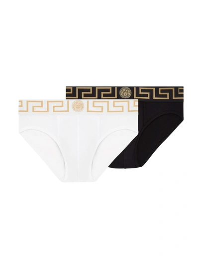 Versace Stretch-cotton Briefs - Set Of Two In Black