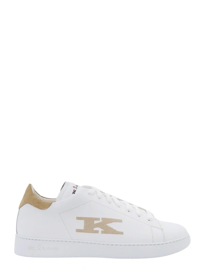 KITON LEATHER SNEAKERS WITH EMBROIDERED MONOGRAM
