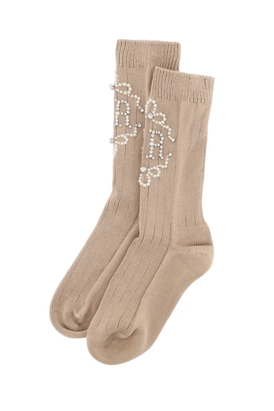 Simone Rocha Sr Socks With Pearls And Crystals In Beige