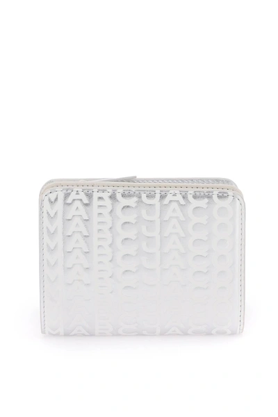 Marc Jacobs The Monogram Metallic Mini Compact Wallet In Argento
