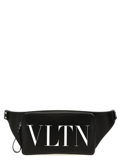 Valentino Garavani Black Leather Vltn Belt Bag In Nero/bianco