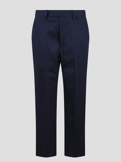 Gucci Web Detail Cotton Ankle Trousers In Blue