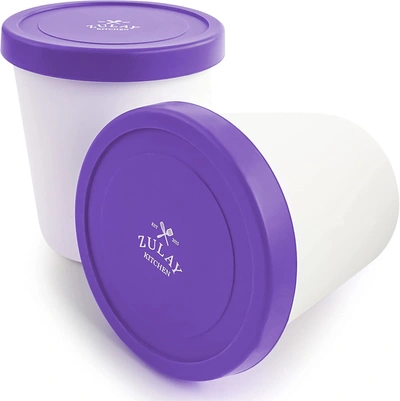 Zulay Kitchen 2 Pack 1 Quart Ice Cream Containers For Homemade Ice Cream - Reusable Ice Cream Container Set With L In Purple