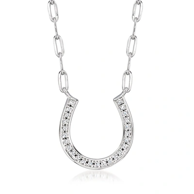 Ross-simons Diamond Horseshoe Paper Clip Link Necklace In Sterling Silver