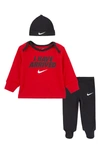 NIKE I HAVE ARRIVED T-SHIRT, FOOTED LEGGINGS & BEANIE SET