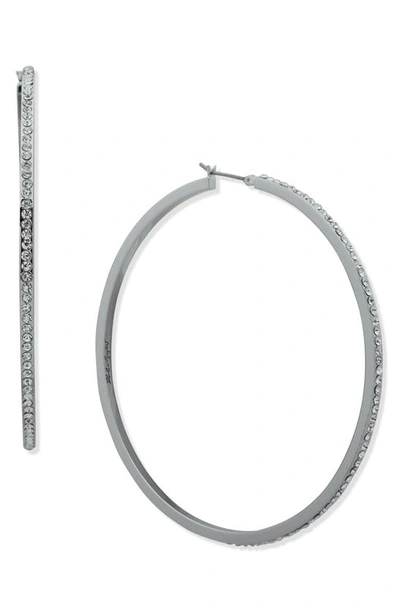 Karl Lagerfeld Large Pave Hoop Earrings, 2.75" In Rhodium/ Crystal