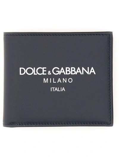 Dolce & Gabbana Logo Leather Bifold Wallet In Blue