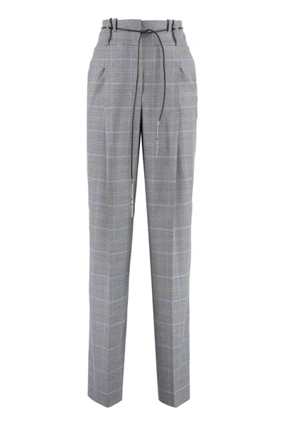 Peserico Prince Of Wales Checked Wool Trousers In Grey