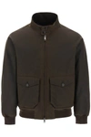 Baracuta Dark Green Cotton Bomber Jacket With Fleece Lining And Flap Pockets In Brown