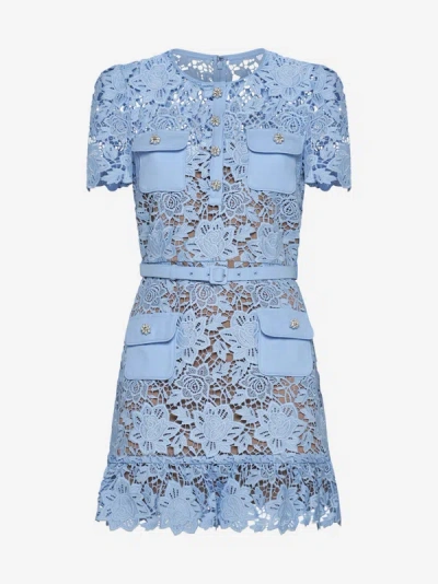 Self-portrait Floral Lace Mini Dress In Light Blue