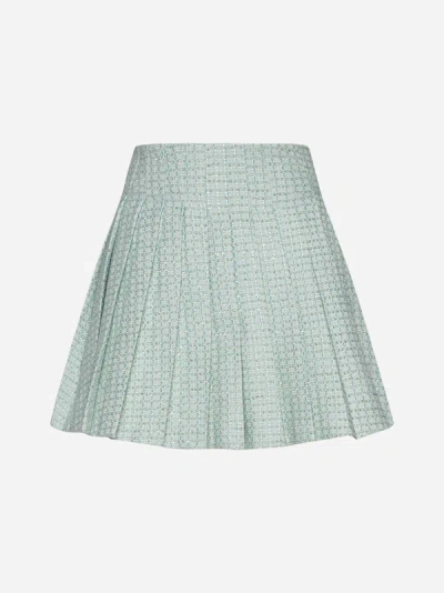 Self-portrait Tweed Pleated Mini Skirt In Mint