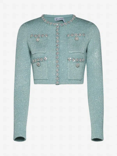 Self-portrait Sequin Cropped Cardigan In Mint