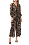 VINCE CAMUTO PAISLEY LONG SLEEVE CHIFFON JUMPSUIT