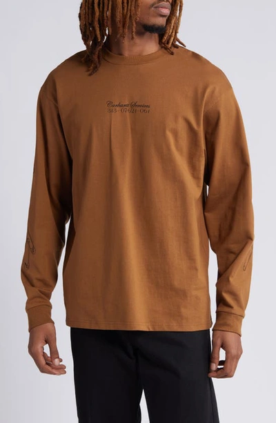 Carhartt Brown Safety Pin Long Sleeve T-shirt In Hamilton Brown / Black