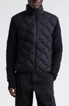 MONCLER QUILTED MIXED MEDIA VIRGIN WOOL BLEND DOWN JACKET