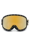 Celine Rivet Detail Ski Mirror In Matte Black/ Gold Studs/ Gold