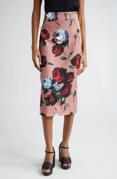 Dolce & Gabbana Rose-print Pencil Skirt In Pink