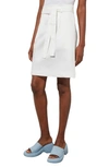 Ming Wang Belted Pleated A-line Twill Skirt In White