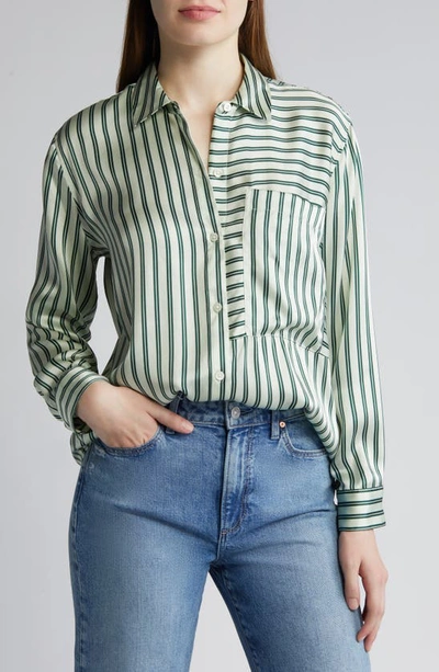 Rails Spencer Striped Silk Shirt In Green