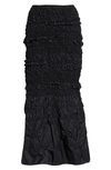 CECILIE BAHNSEN SMOCKED RUFFLE RECYCLED FAILLE MAXI SKIRT