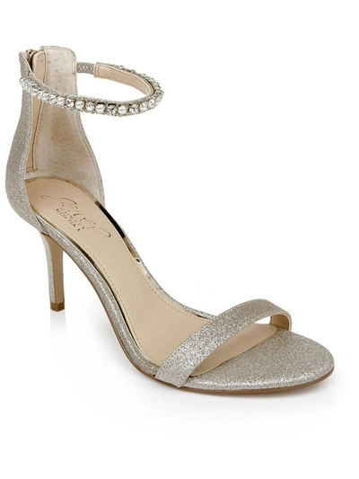Jewel Badgley Mischka Landen Womens Glitter Ankle Heels In White