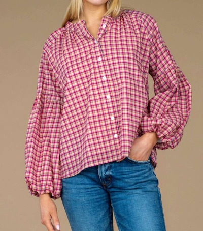 Olivia James The Label Emory Top In Big Sky Plaid In Pink
