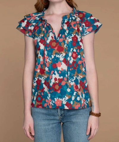 Olivia James The Label Astrid Blouse In Abstract Floral In Multi