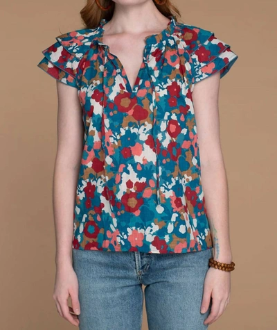 Olivia James The Label Astrid Blouse In Abstract Floral In Blue