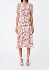 SUNCOO FLORAL PRINTED CAITLIN DRESS IN MAUVE