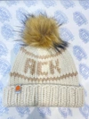 SHT THAT I KNIT ACK-HAND KNIT HAT IN WHITE WITH CAMEL
