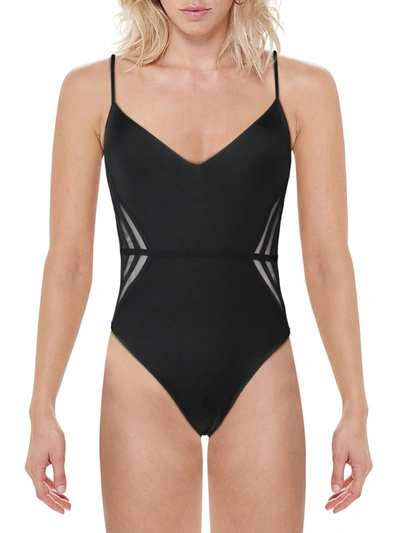 Bcbgmaxazria Womens Mesh Inset Seamed One-piece Swimsuit In Black